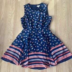 Maison Jules chiffon 50’s style Americana 4th of July summer picnic modest dress